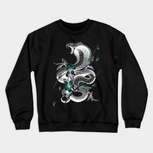 Fierce Cobra Tattoo Style with Cherry Blossoms Crewneck Sweatshirt